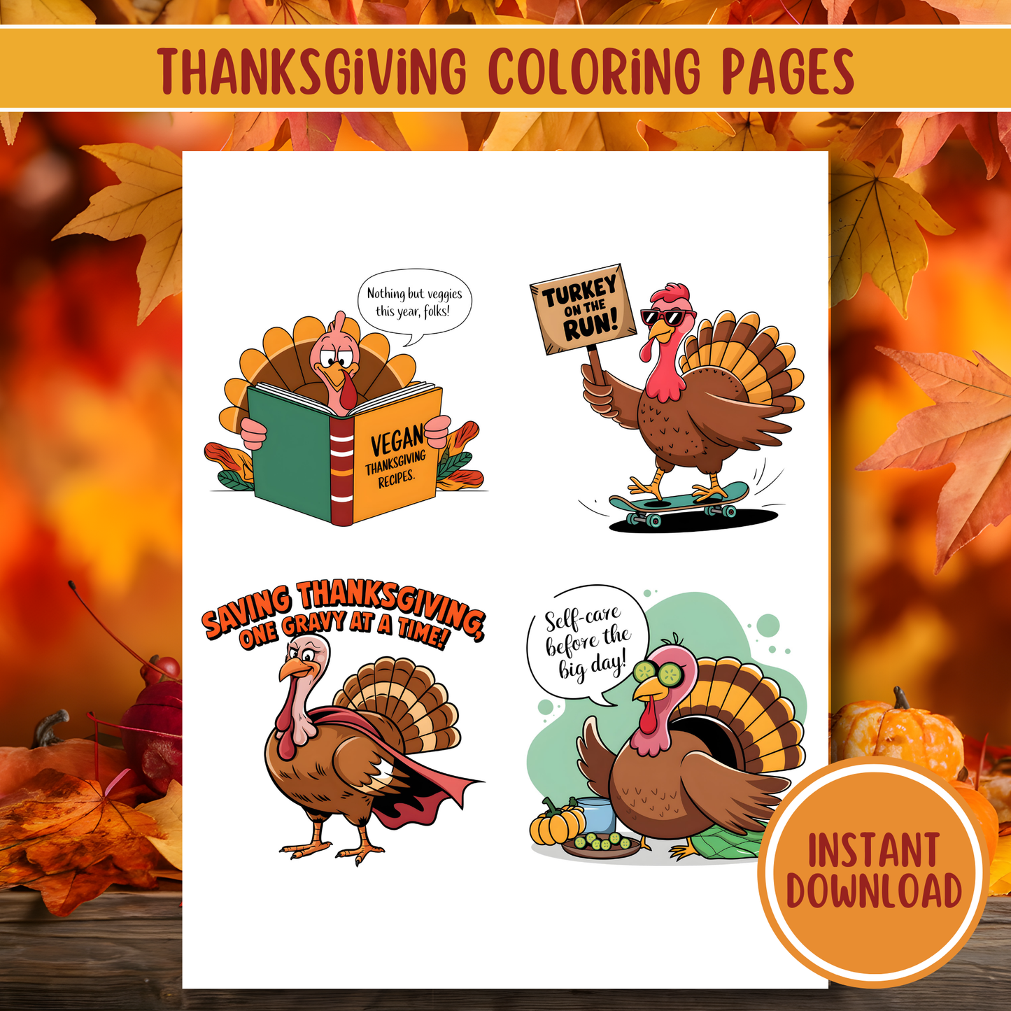 Thanksgiving Clip Art and Coloring Pages Bundle