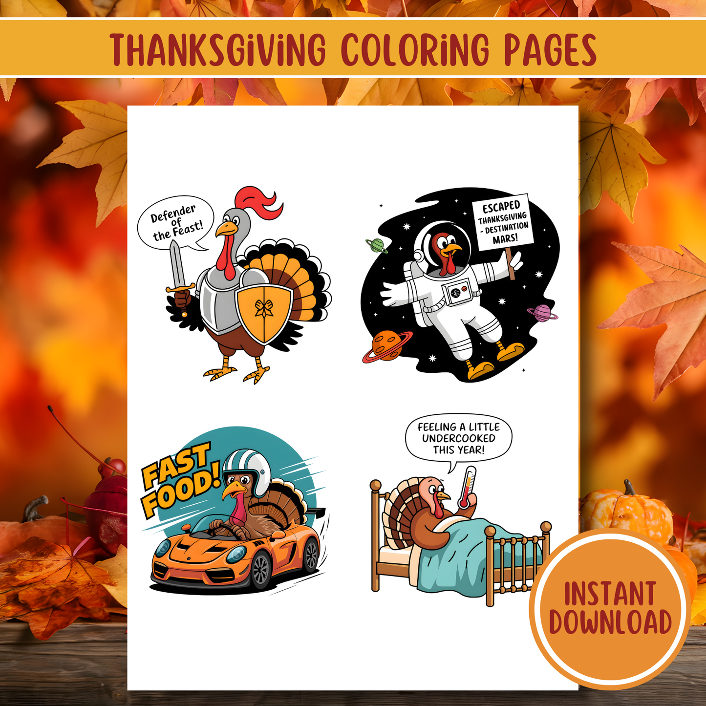 Thanksgiving Clip Art and Coloring Pages Bundle