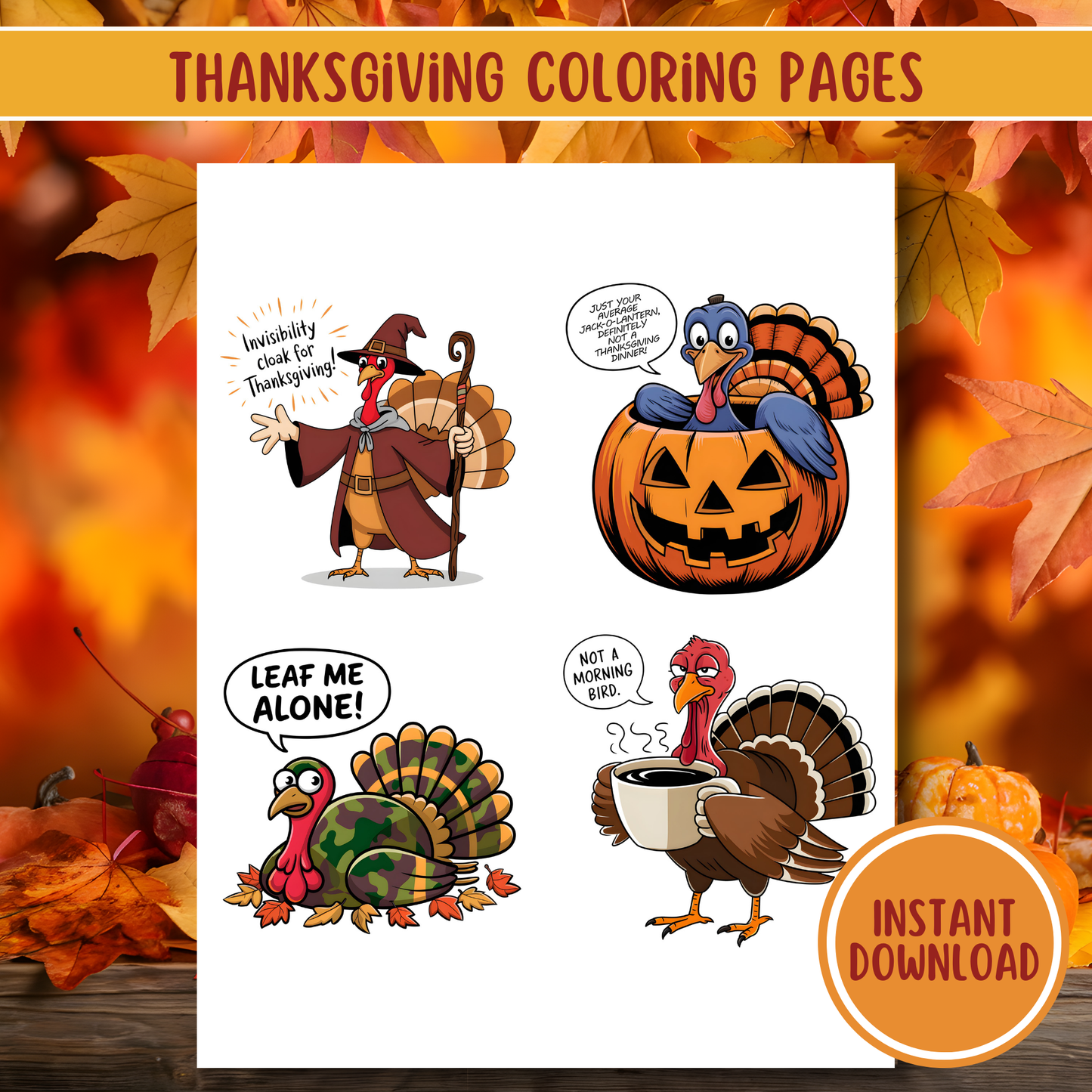 Thanksgiving Clip Art and Coloring Pages Bundle