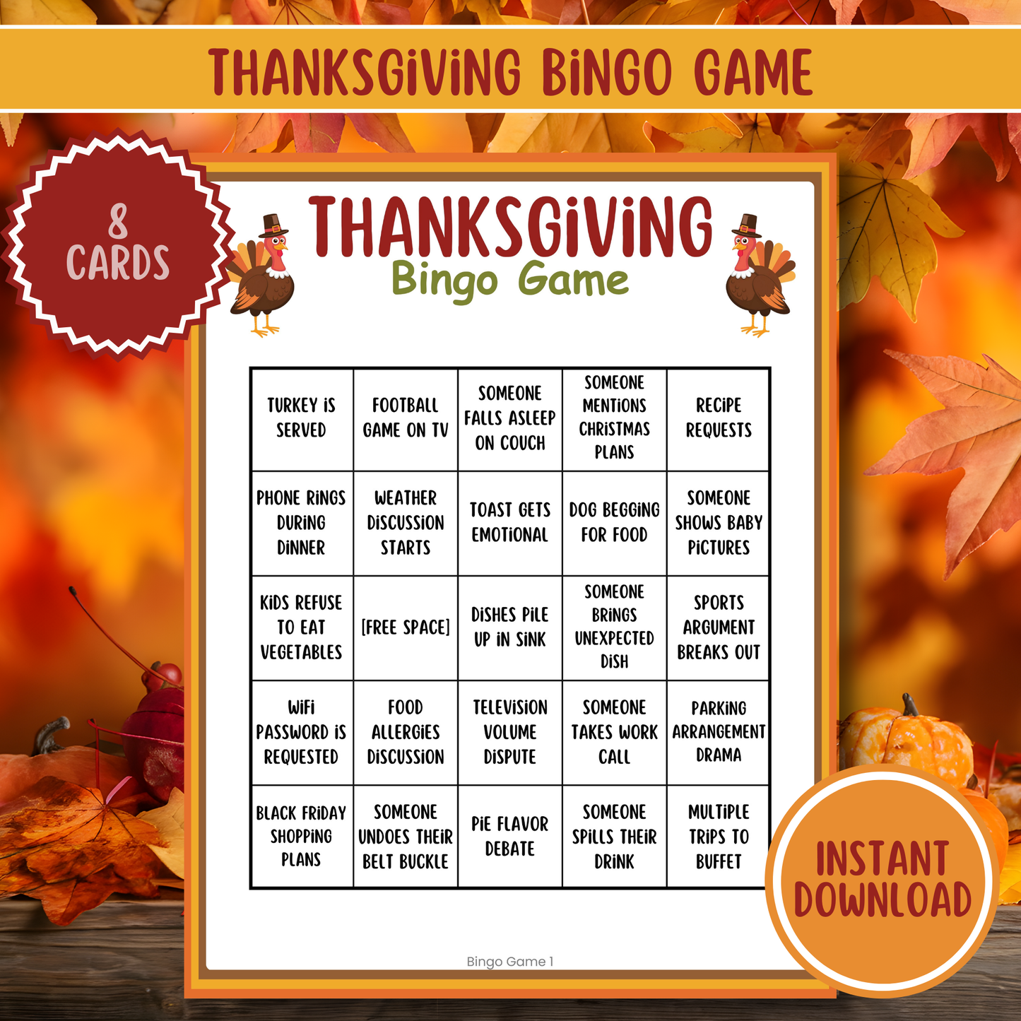 Thanksgiving Bingo Game