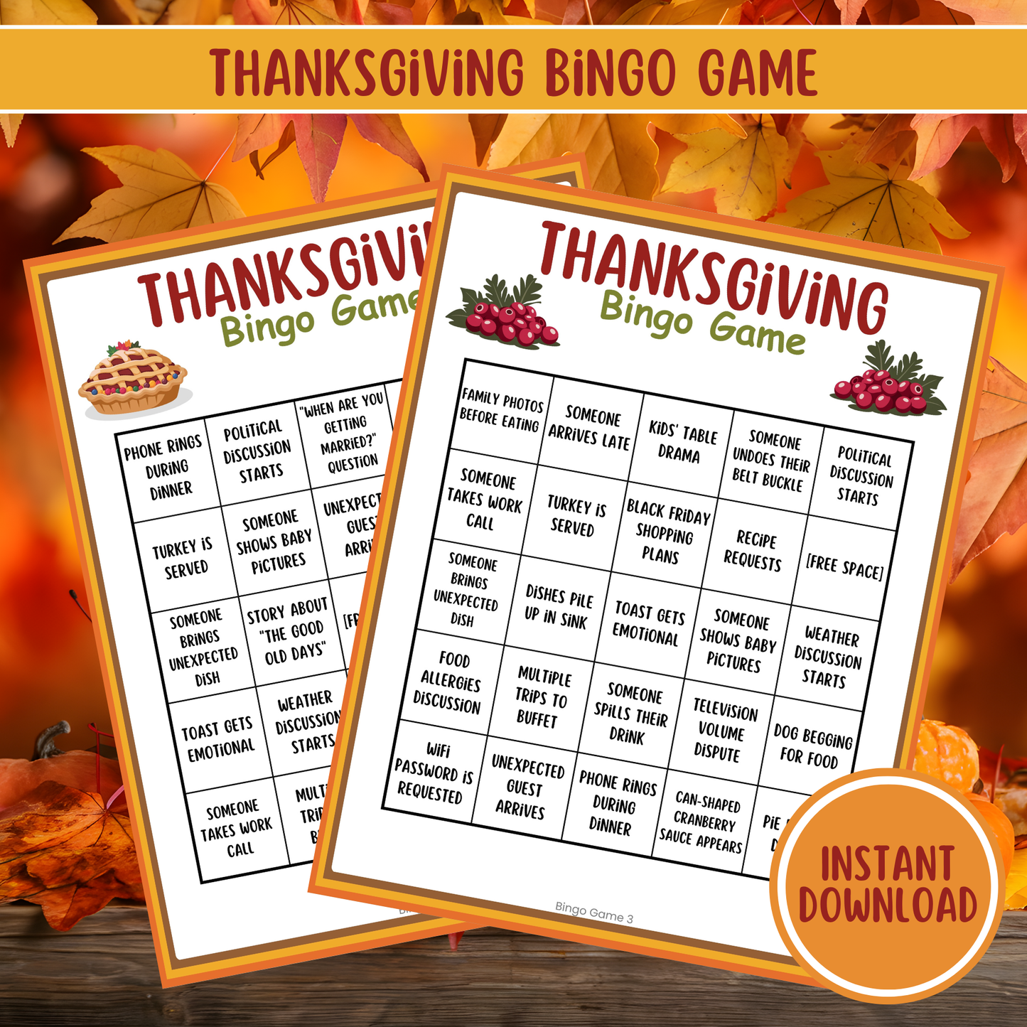 Thanksgiving Bingo Game